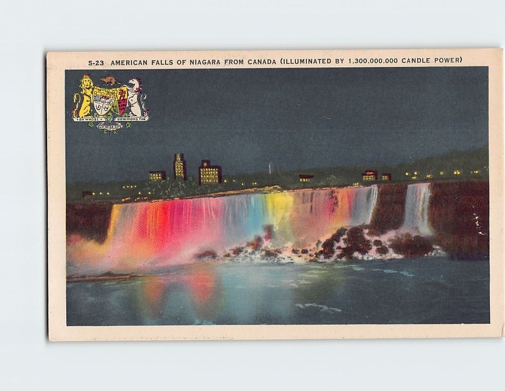 Postcard Illuminated American Falls Niagara Falls NY USA