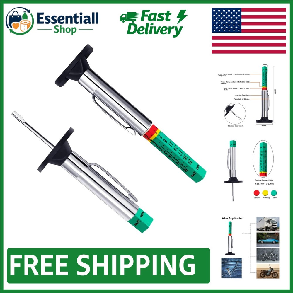 Accurate Tire Tread Depth Gauge with Pocket Clip - Essential for All Vehicles-image
