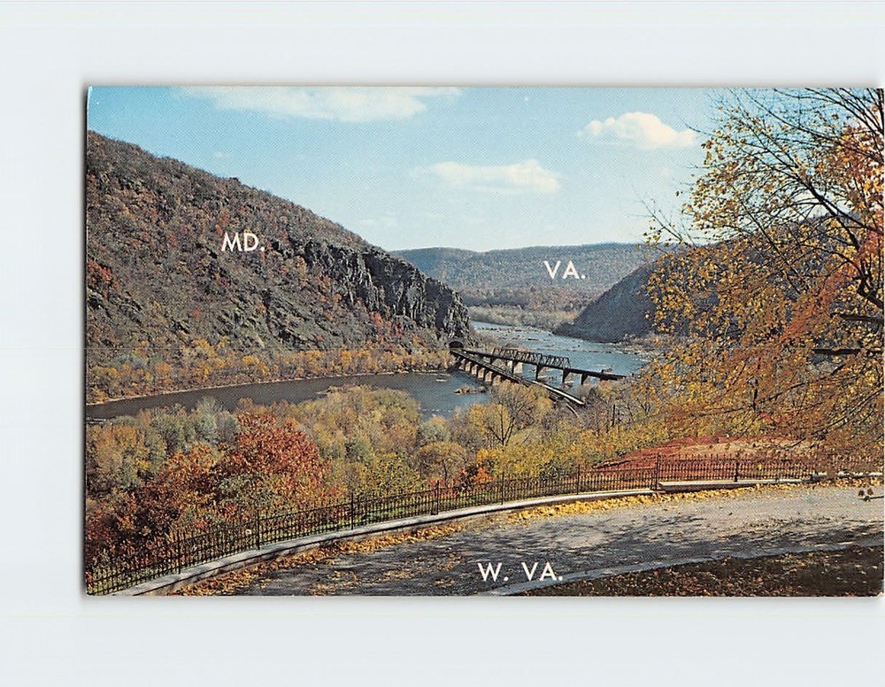 Postcard Three States Potomac & Shenadoah River Meet Harpers Ferry West Virginia