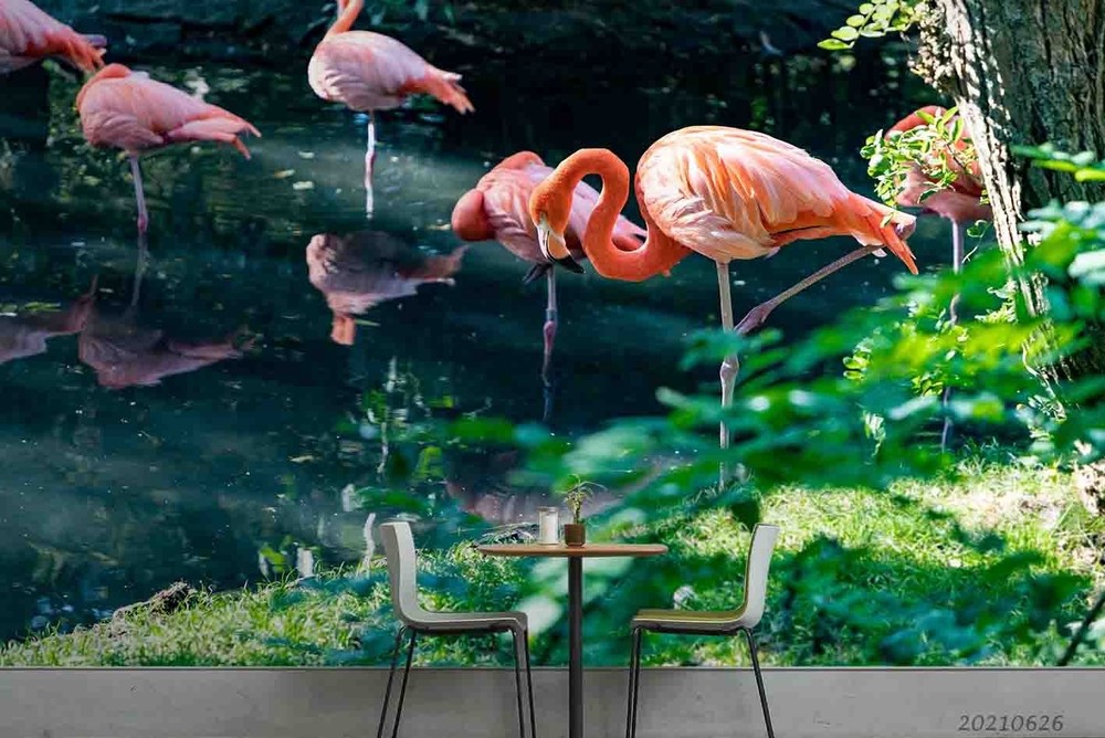 3D Flamingo River Landscape Wall Murals Wallpaper Murals Wall Sticker