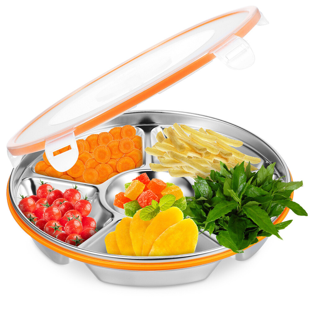 Stainless Steel Divided Meal Tray with Lid for Veggies Snacks Dinner