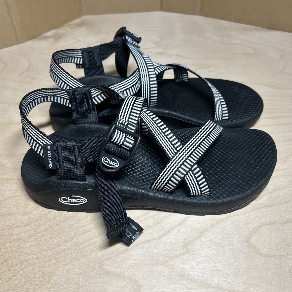 CHACO Z/1 Cloud Sandals Womens Size 8 Adjustable Strap Black White Geometric