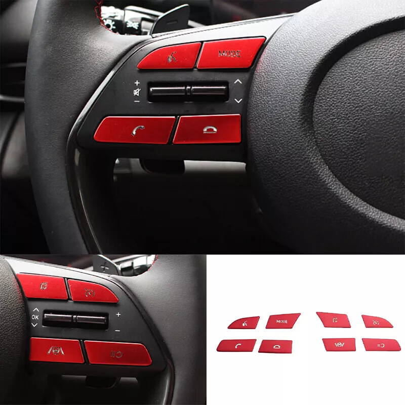 2021-23 Hyundai Elantra Red Aluminum Steering Wheel Button Cover Trim 8pc Set