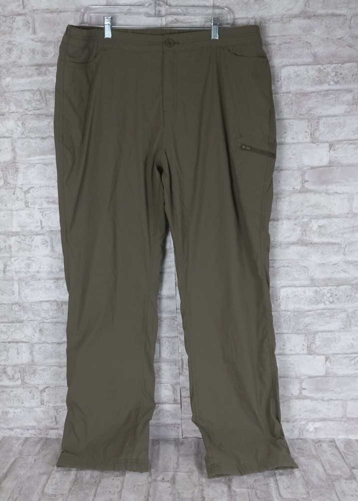 Eddie Bauer Fleece Lined Hiking Pants Women XL Olive Green Nylon Camping Fishing