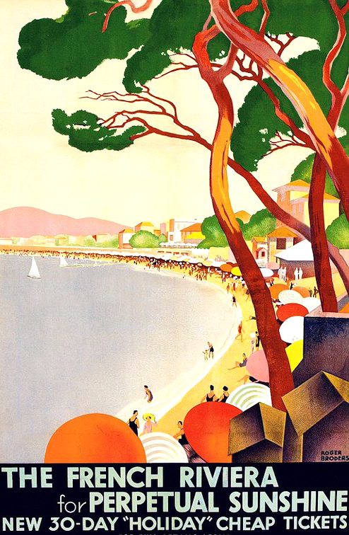 Cool Retro Travel Poster *FRAMED* CANVAS ART French Riviera 24x16