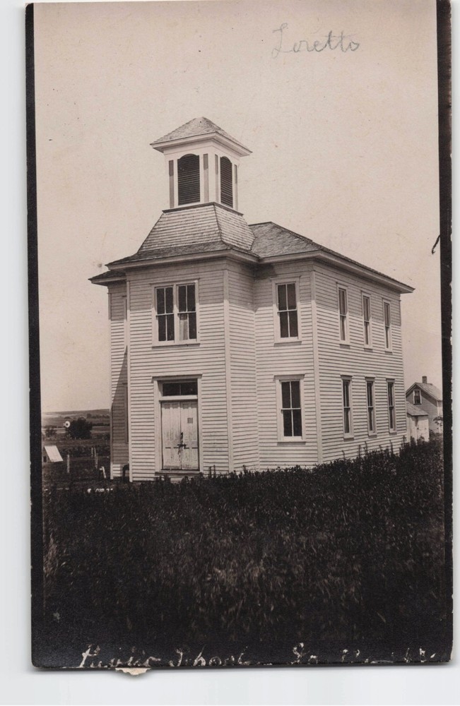 Loretto, Nebraska-Public School House-1910-Rare View-RPPC Real Photo Postcard