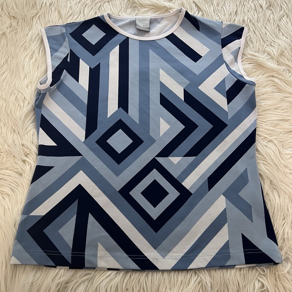 VINTAGE Nike Top Dri-Fit Performance Shirt Blue Geometric Women’s Size Large L