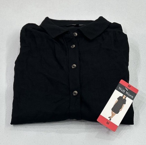 Well Worn Women’s Linen Blend Casual Pockets Dress, Black, Size M