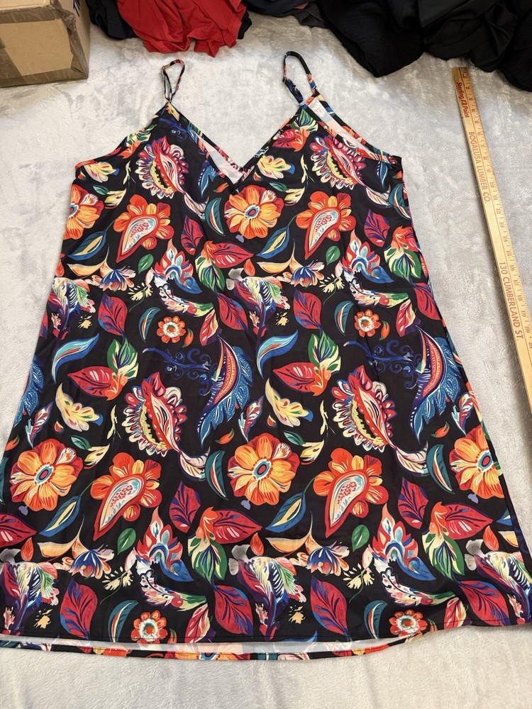 Womens shein curve black floral tank dress sz 2XL summer tropical vacay beach