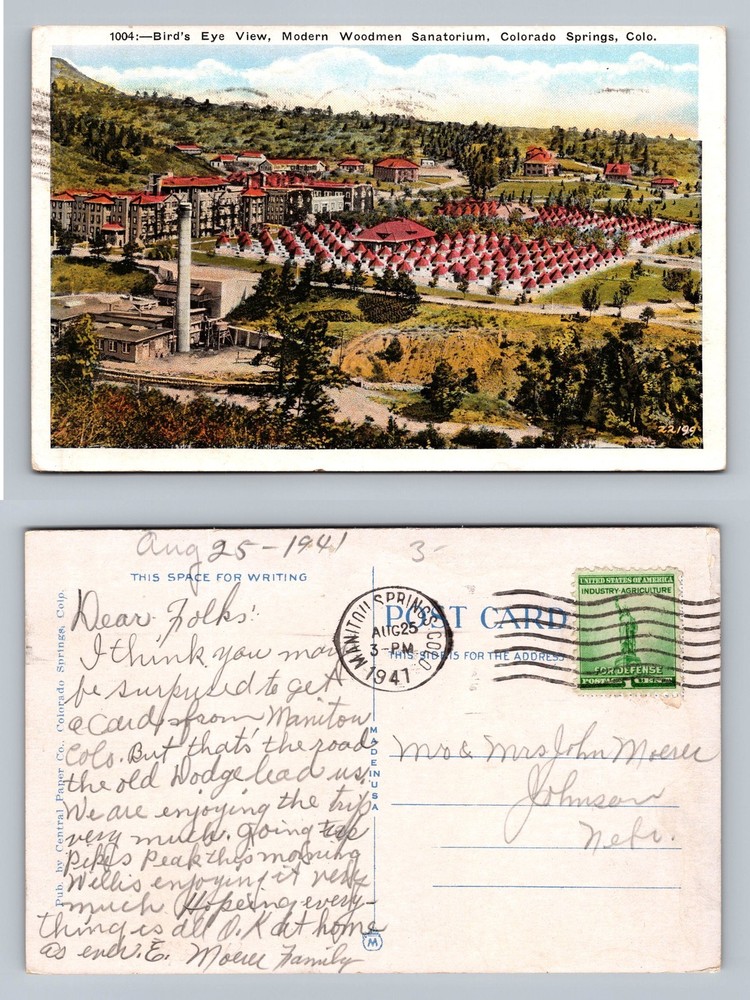 Colorado Springs, CO-Colorado, Woodmen Sanatorium c1941 PC Vintage Postcard