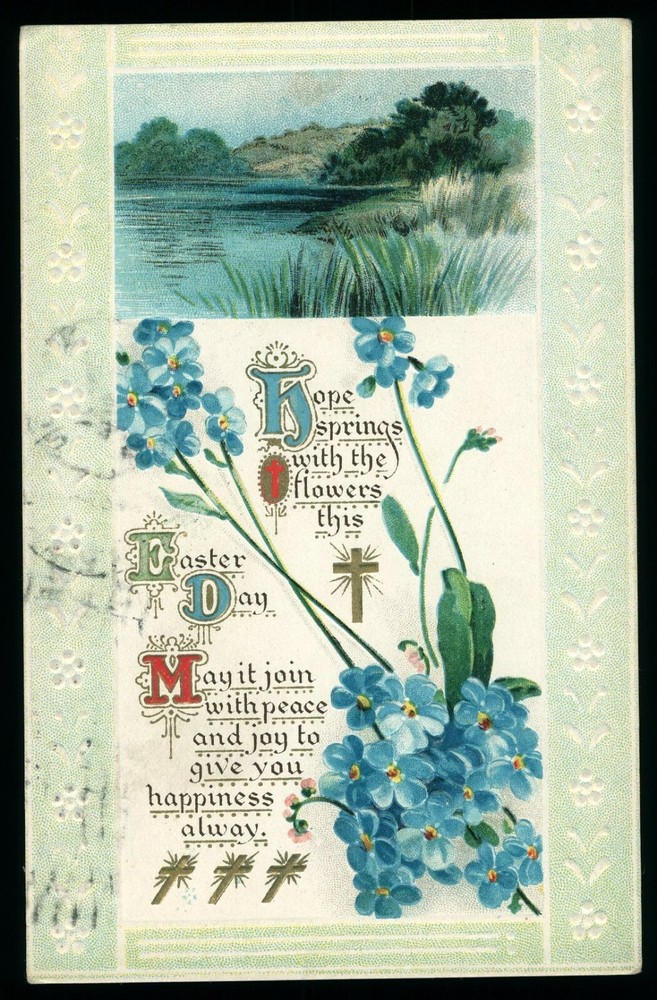 Easter Day Hope Springs Flowers Vintage Embossed Postcard Posted 1913