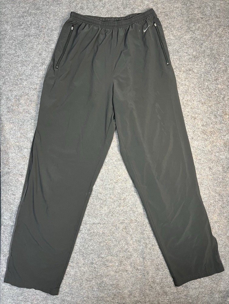 Nike Dry Fit Men's Gray Track Pants Size L with Swoosh Pocket for Running Workout Jogging