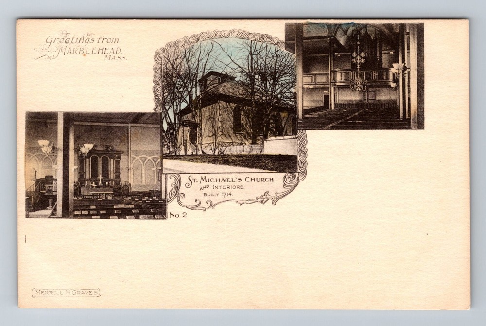 Marblehead MA-Massachusetts, St Michael's Church Interiors, Vintage Postcard