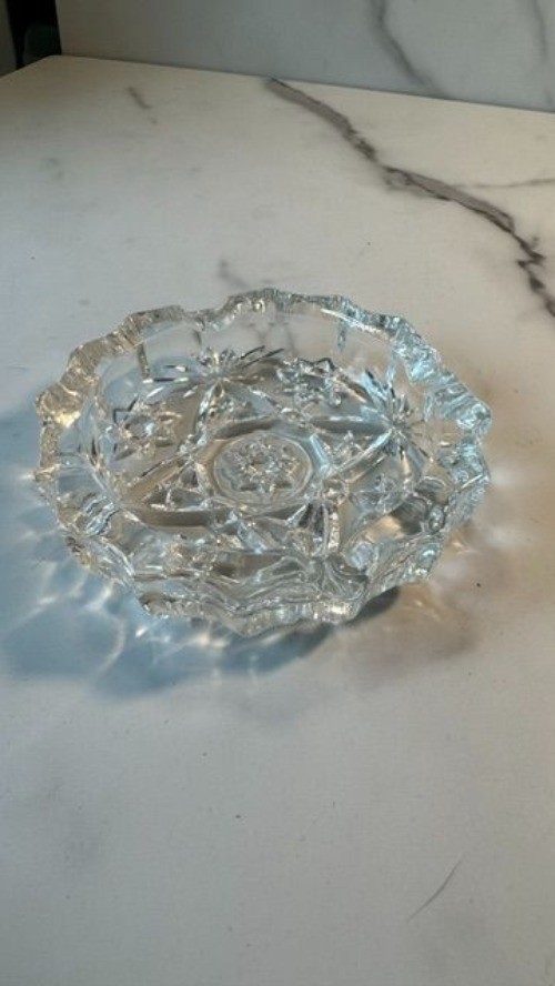 Vintage Anchor Hocking Clear Glass Ashtray-MCM-1960s, Star of David Pattern