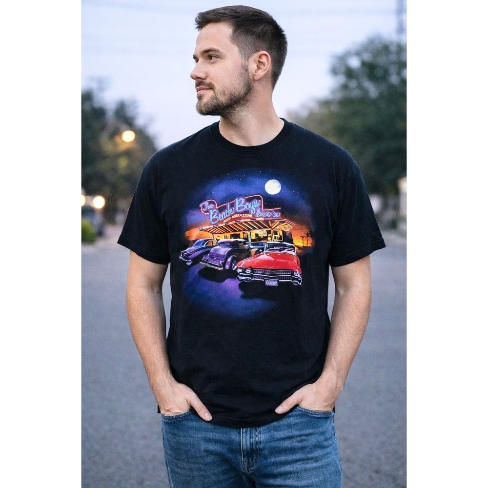 The Beach Boys 2011 Tour T-Shirt Mens L Large Black Classic Cars Graphic Tee