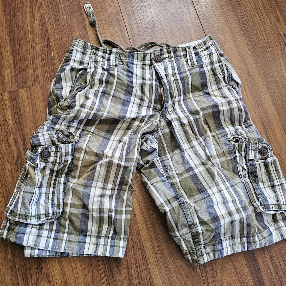 AEROPOSTALE Mens Size 28 Authentic Cargo Shorts Green Plaid Preppy