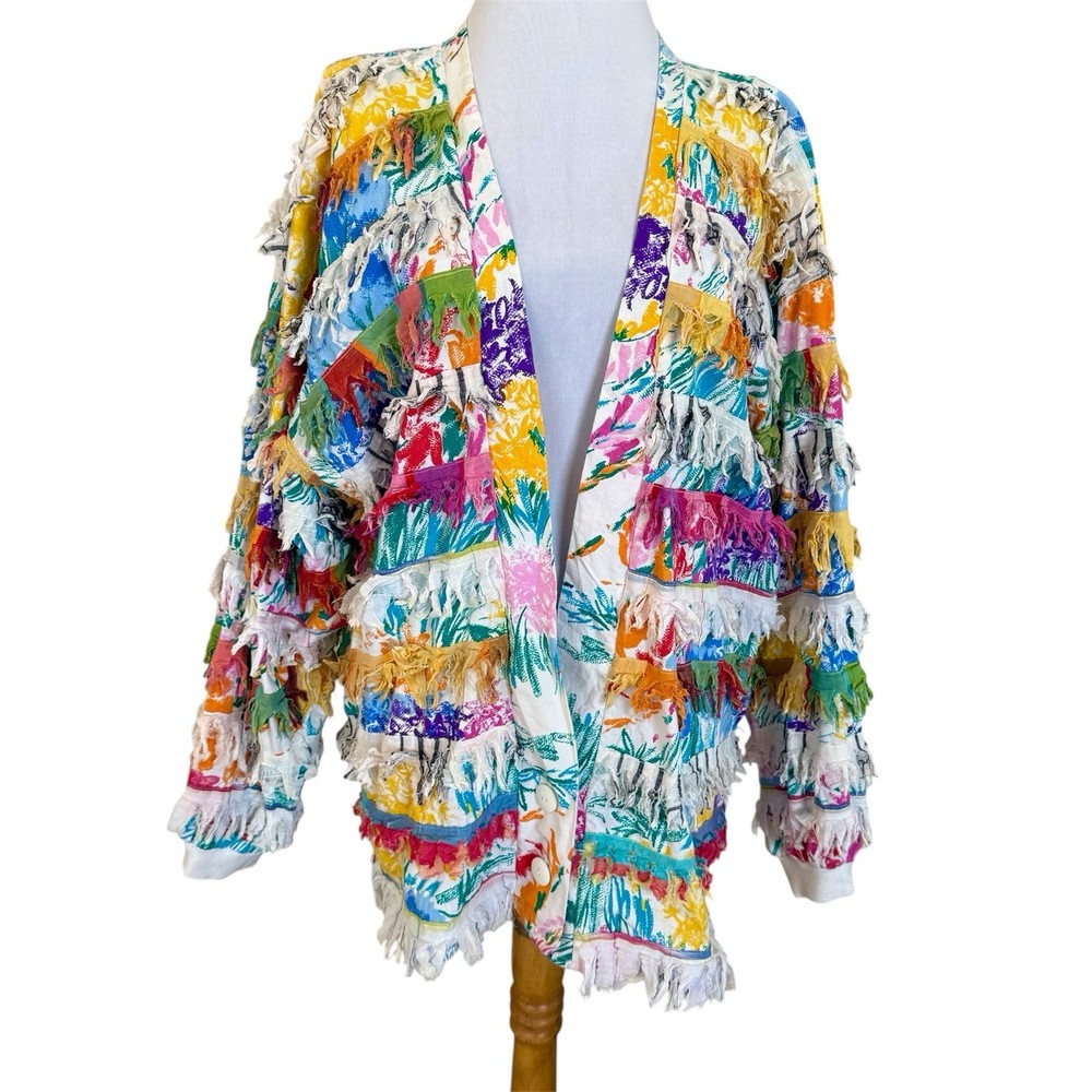 Vintage Boho Fringe Jacket Long Sleeve Artwear Handmade in USA by Paula Sweet