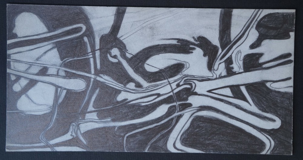 Vintage 1971 Abstract Drawing Pencil Signed by Claude Lagouche 1943-2020