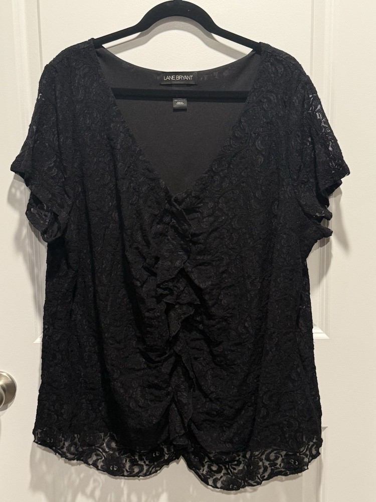 Lane Bryant Black Lace Blouse 22 24  Whimsigoth V-Neck Shirt Top Sheer 22/24
