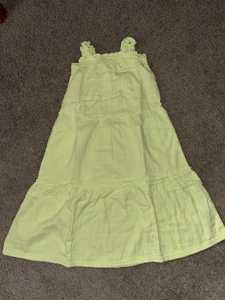 Old Navy Girls Citron Midi Sundress S (6-7) 100% Cotton Square Neck Ruffle