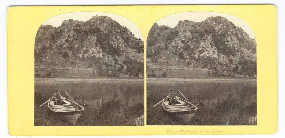 G2996~ ENGLAND – Shephard’s Craig Lodore & Boat 1860s Stereoview – A. Pettitt