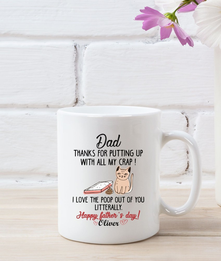 Personalized Cat Happy Fathers Day Mug Cat Dad Coffee Cup Fur Daddy Thankful
