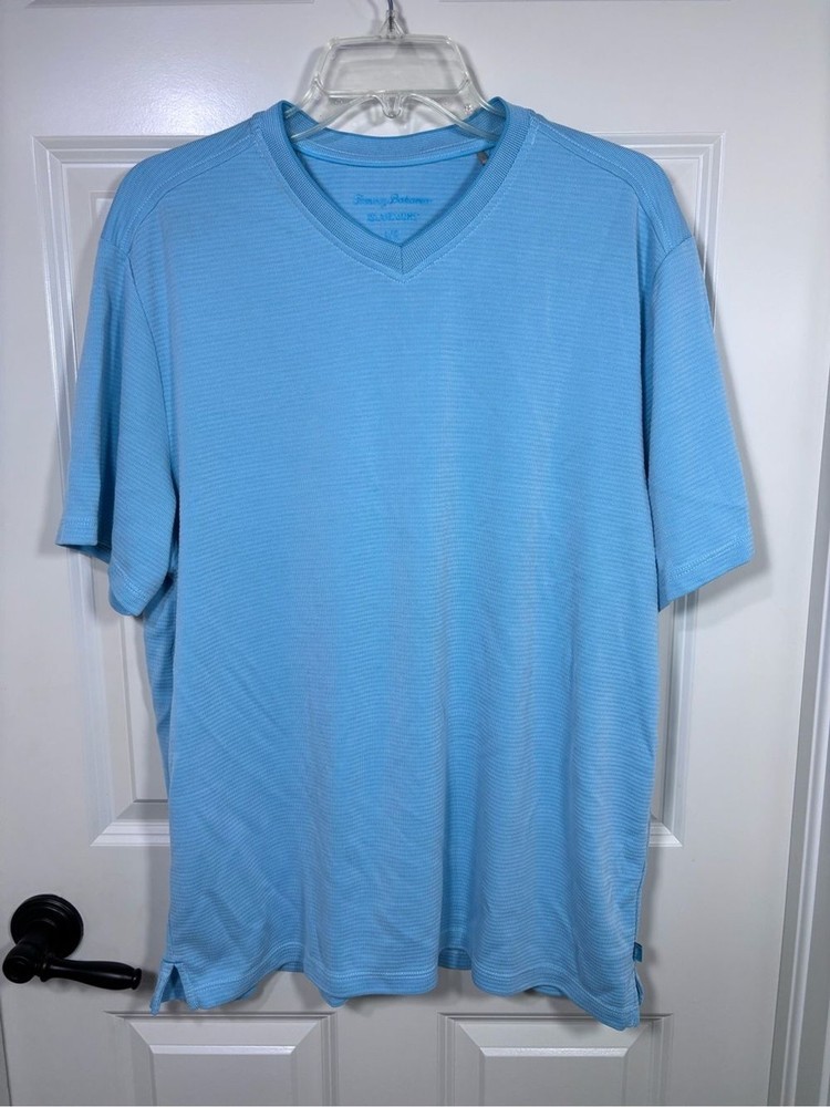 Tommy Bahama Island Zone V-Neck Short Sleeve Shirt Men’s L Turquoise