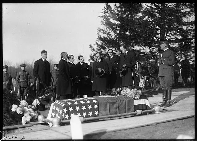 Photo:Funeral 1920 Coffin Flag Drape Mourners Outdoor Ceremony
