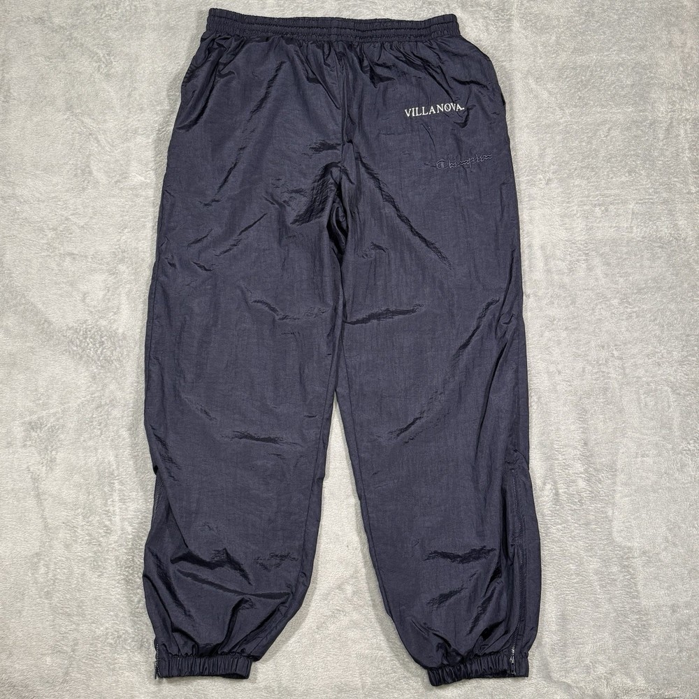 VTG Champion Villanova Nylon Track Pants Men XL Navy Y2K Windbreaker Baggy 90s