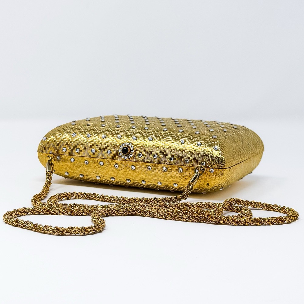 Vintage 1960s Neiman Marcus Gold Metal Rhinestone Evening Clutch Made in Italy