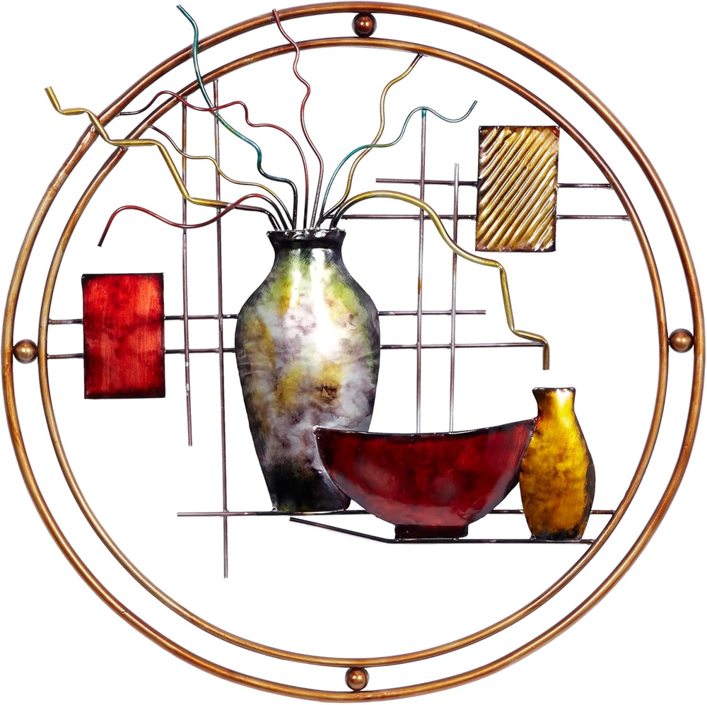Metal Abstract Home Wall Decor Wall Sculpture with Vase Details, Wall Art 24