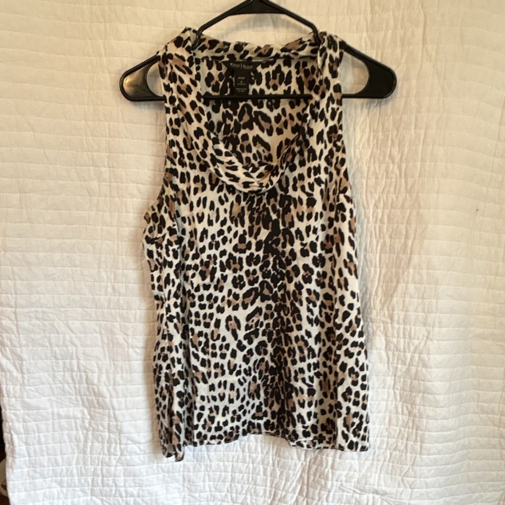 White House Black Market S Silk Leopard Print Sleeveless Cowl Neck Top