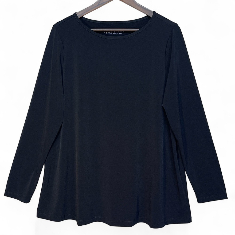 Susan Graver Modern Essentials Black Liquid Knit Long Sleeve Top A547189 Women L