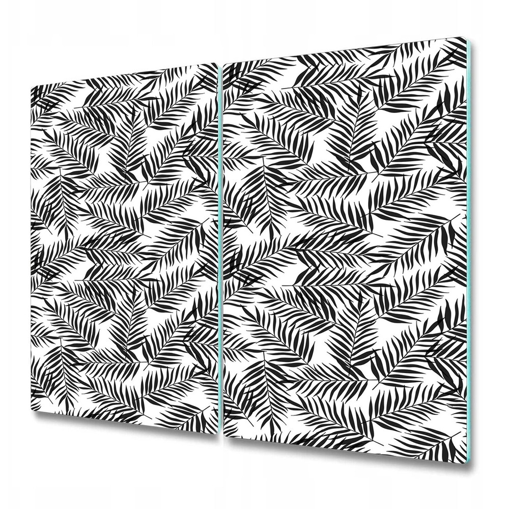 Glass Worktop Saver Kitchen Black Tropical Palm leaves Monochrome floral roll
