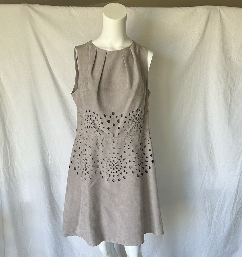 Women’s Jessica Simpson Tan Suede Laser Cut Sleeveless Dress Knee Length Size 14