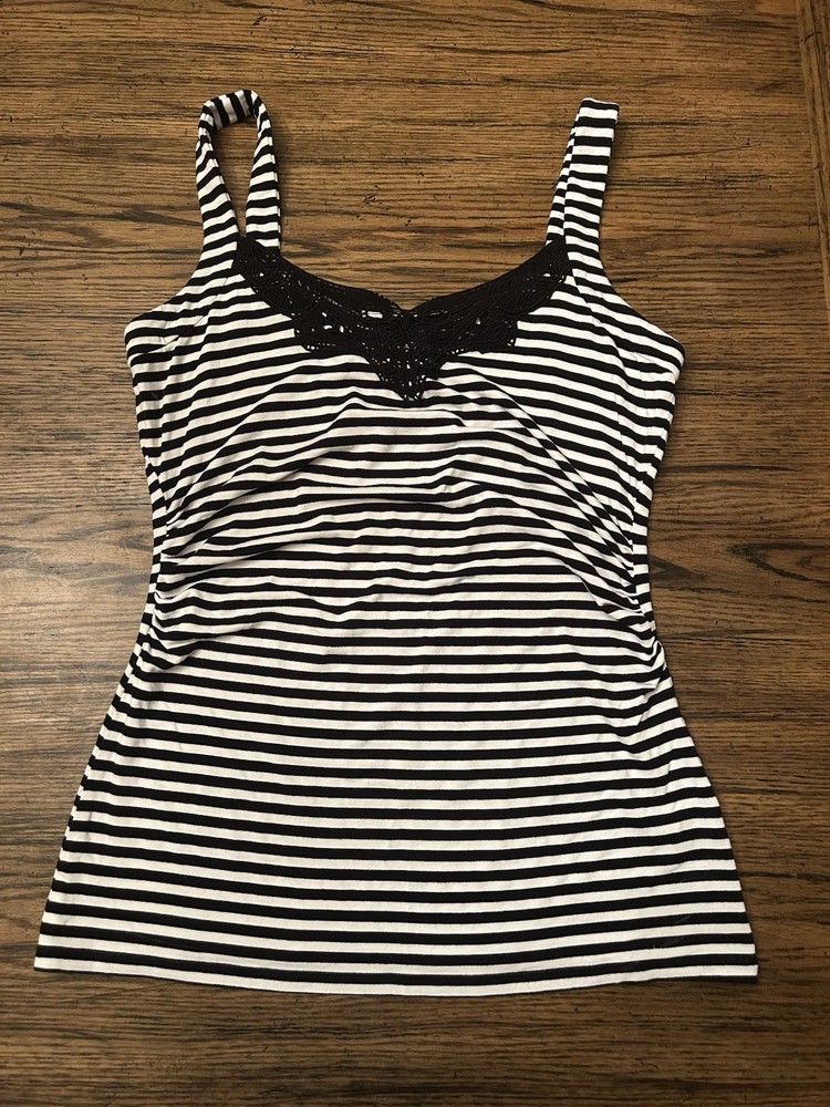 White House Black Market Black/White Striped Tank Top Size Small