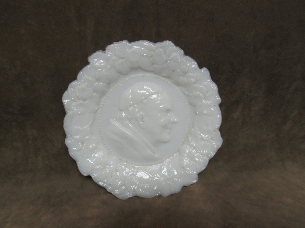 Vintage 1920s Westmoreland Milk Glass Plate Floral Border Monk Design