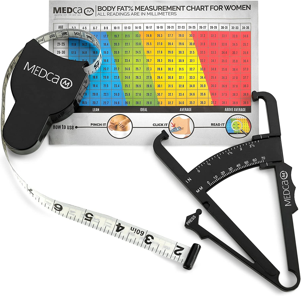 Body Fat Caliper and Measuring Tape Tool for Accurate Skinfold BMI Measurement