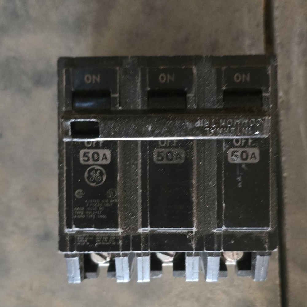 GE THQB32050 50A 3-Pole Circuit Breaker 240V Black Thermal Overload