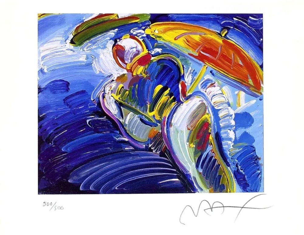 Signed Limited Edition Abstract Figure with Umbrella Lithograph by Peter Max-image