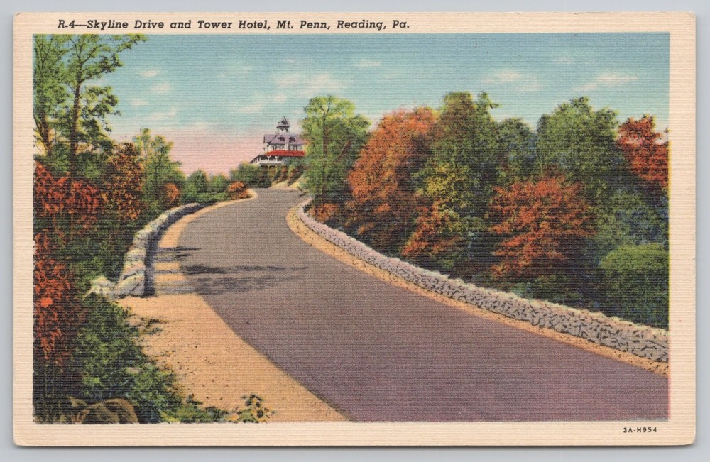 Skyline Drive Tower Hotel Mt. Penn Reading Pennsylvania PA Postcard Linen