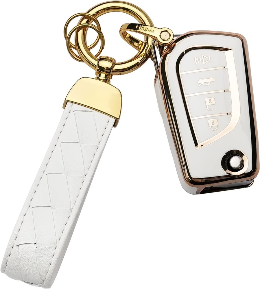 Key Fob Cover Keychain Fit for Smart Key Shell Case (Lvory  Color: Lvory White