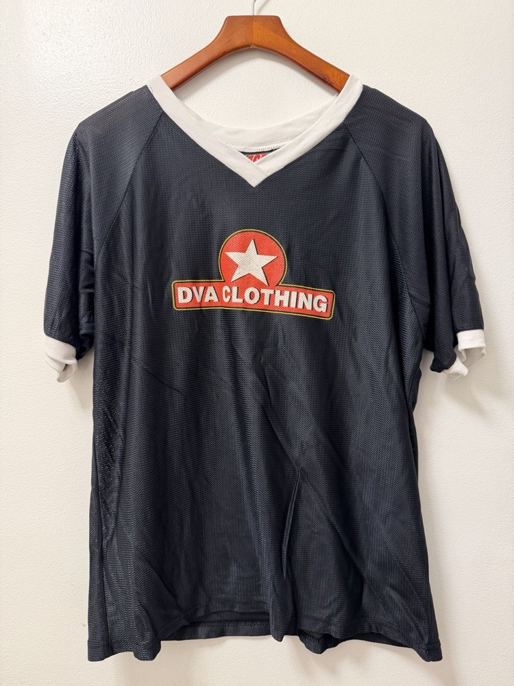 Vintage 90s DVA Clothing Black Mesh V Jersey Shirt Adult XL Made In USA Y2K