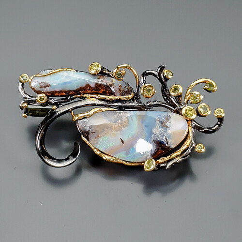 Jewellery 36ct+  Not Enhanced Boulder Opal Brooch 925 Sterling Silver  /NB23505