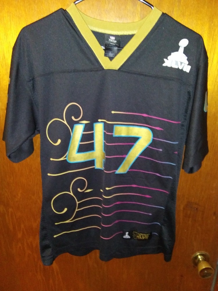 RARE Super Bowl XLVII 47 NFL Team Youth LG 14-16 Black Football Jersey
