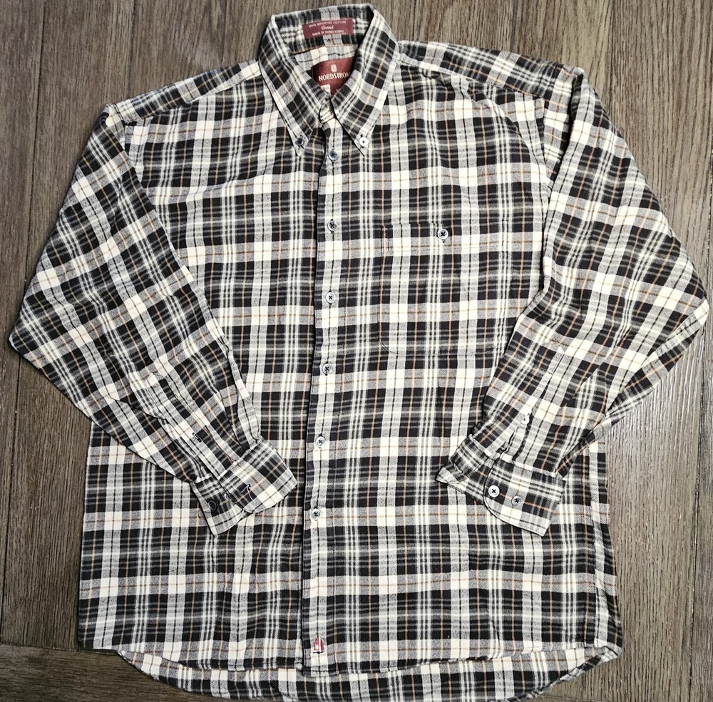 Mens Nordstrom Long Sleeve Plaid Flannel Button Up Shirt Size Medium