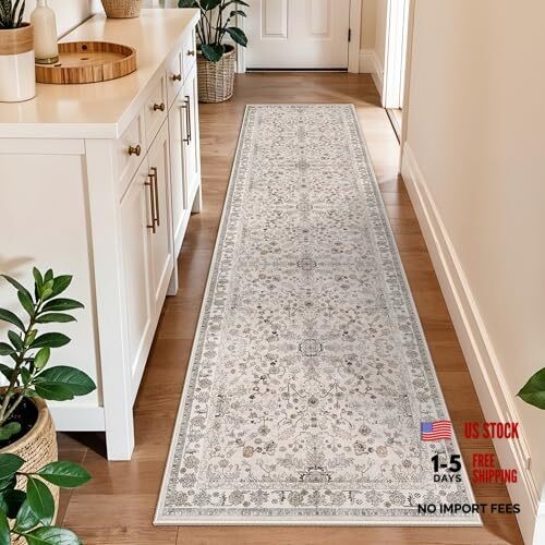 2x8ft Kitchen Runners Rugs Non Skid Washable – Boho Floral Stain-Resistant Low