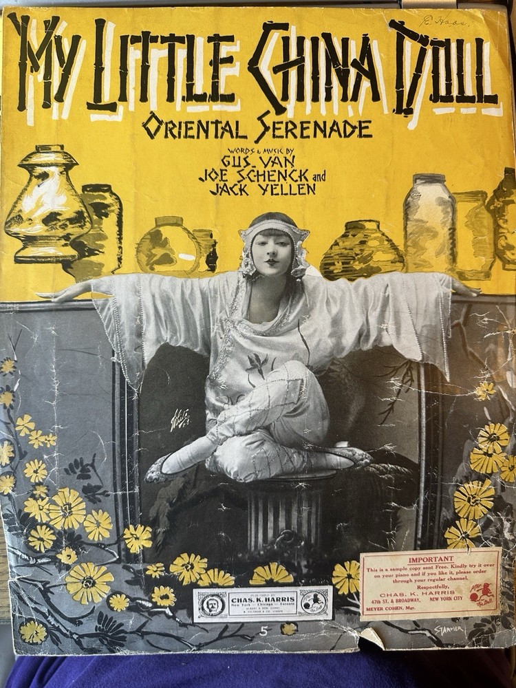 AA Oriental Ragtime 11x14 1917 sheet music MY LITTLE CHINA DOLL by Gus Van