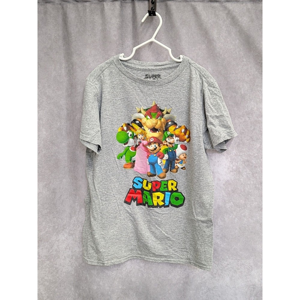 Nintendo Super Mario Bros Kids T-Shirt Gray Heather Graphic Tee Medium Hybrid