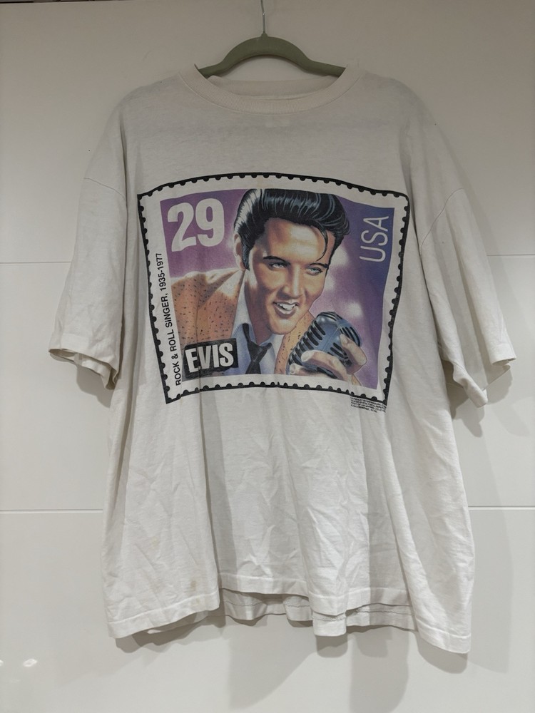Vtg 1992 Elvis Presley USA Postage Stamp Single Stitched Off-white t-shirt XXL